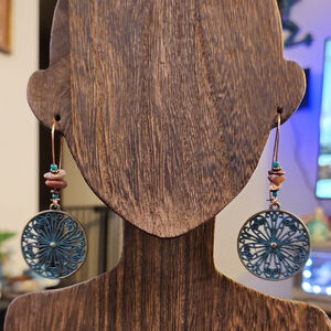 Teal Dangle Filigree Earrings with beaded accents